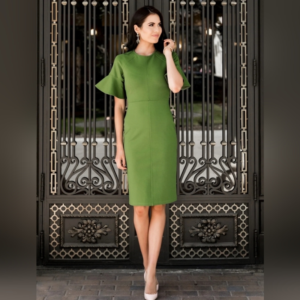 Rachel Parcell Sage Green Monaco Sheath Dress Flutter Sleeve Size Medium